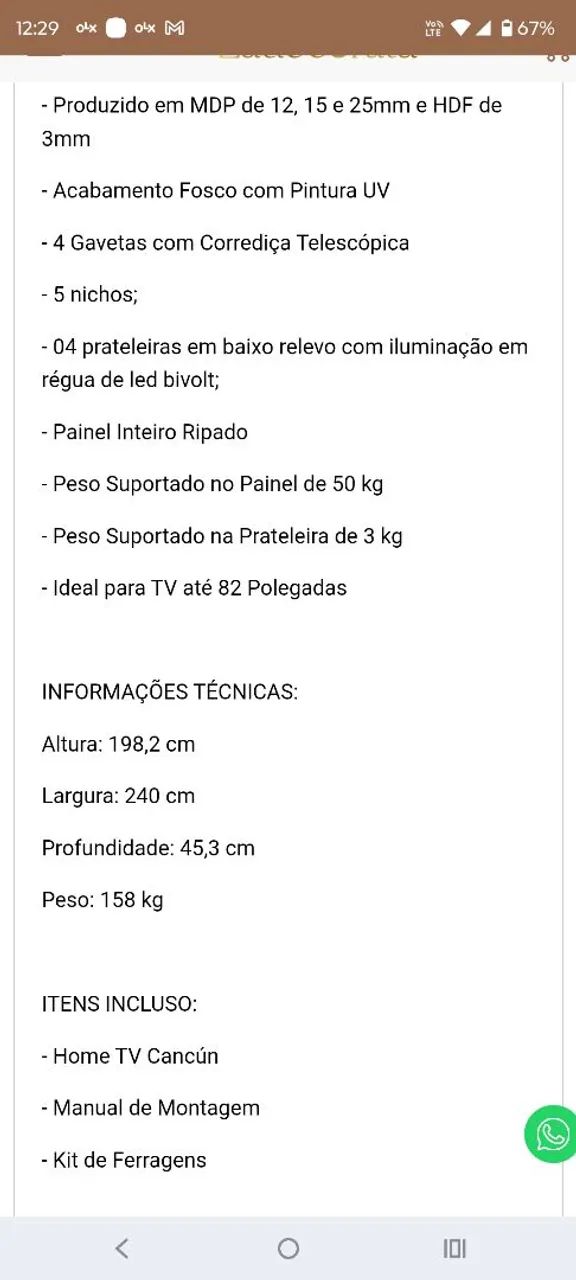 Estante Home Cancún Colibri painel ripado luz led suporta tv até 82 polegadas  - Foto 5