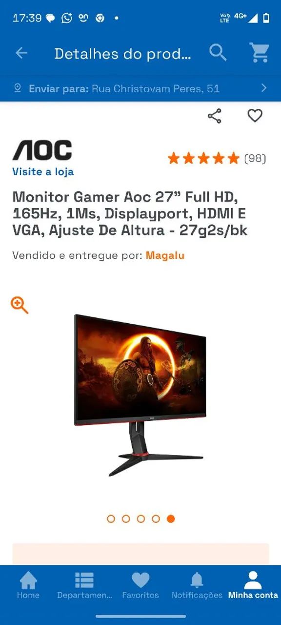 Monitor gamer AOC 165htz em Estado de novo PS5 - Foto 3