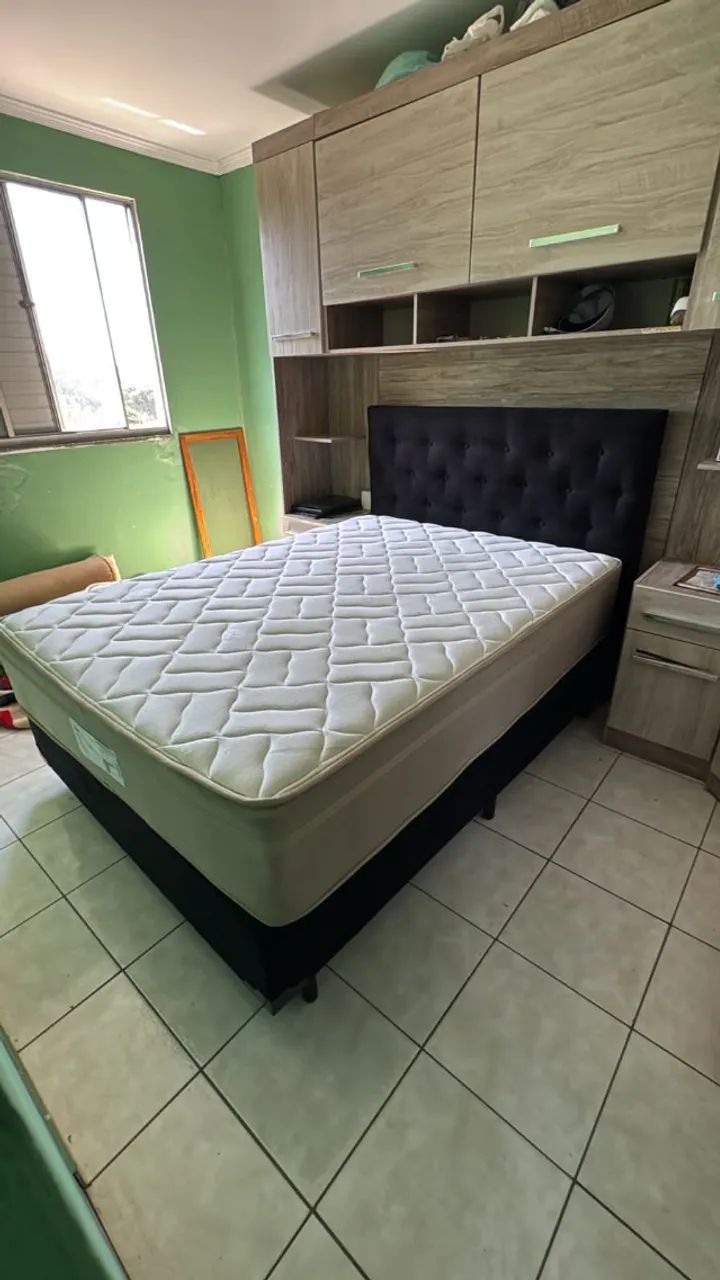 Cama Box com colchão e cabeceira