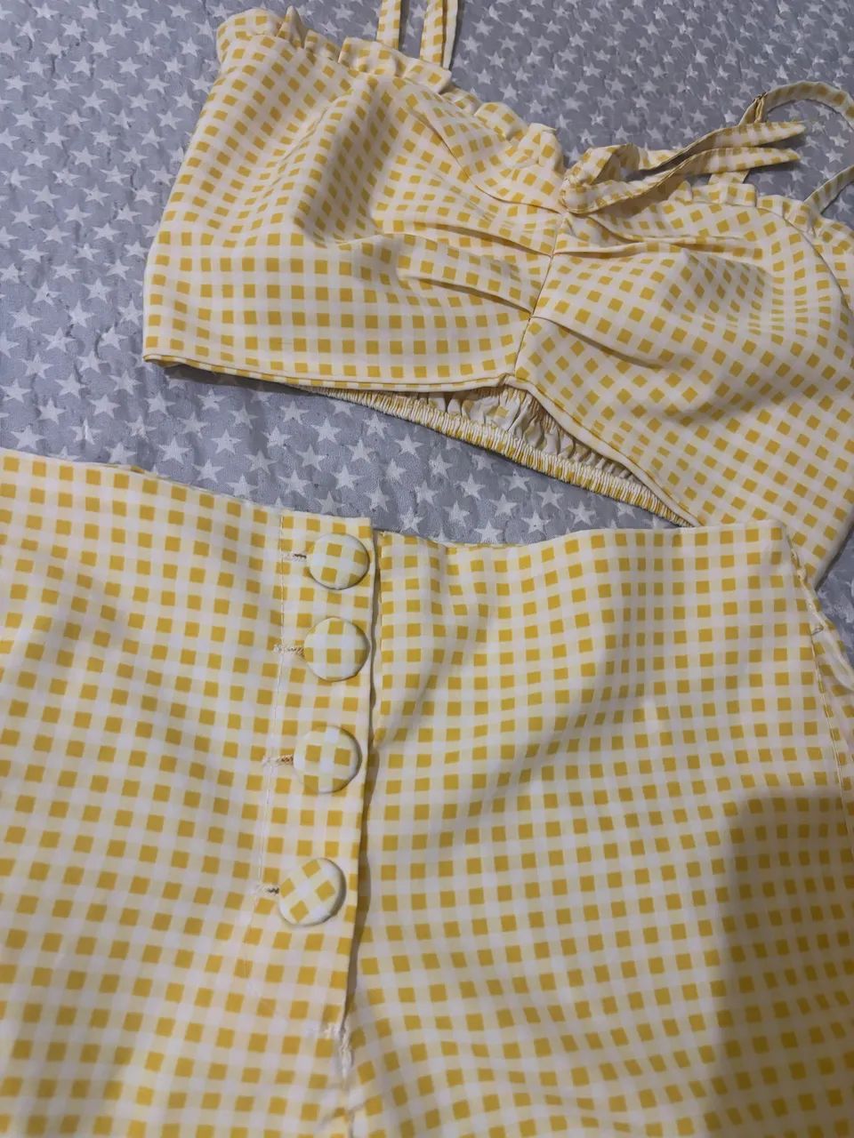 Conjunto xadrez amarelinho Cropped e Short  - Foto 2