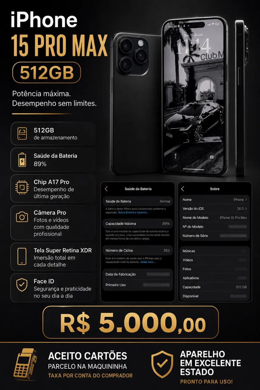 iPhone 15 Pro Max 512GB Preto