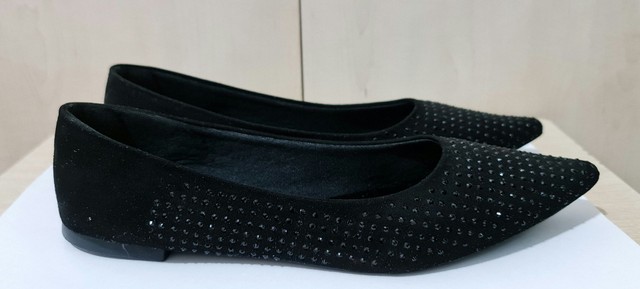 Sapatilha Rasteira Bico Fino Brilho Strass Feminino Milano - Foto 2