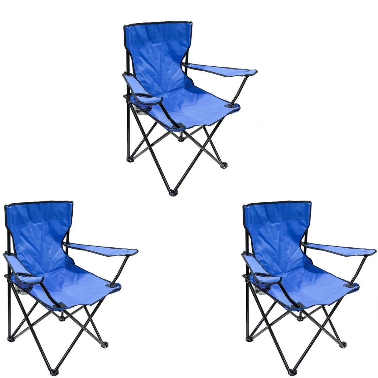 Kit com 3 Cadeiras dobráveis azul com sacola de transporte  - Foto 2