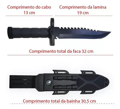 Faca Facão Tatica Rambo + Bainha Com Bussola + Apito + Amolador