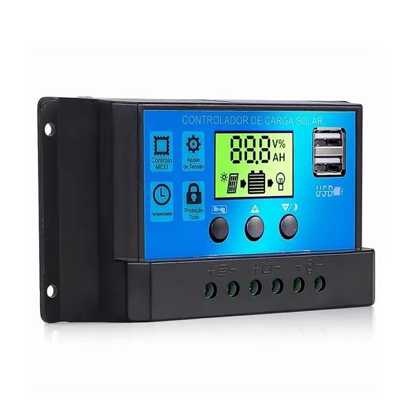 Controlador de Carga de Painel Solar LCD 10A/12V/24V PWM com 2 Portas USB  - Foto 2