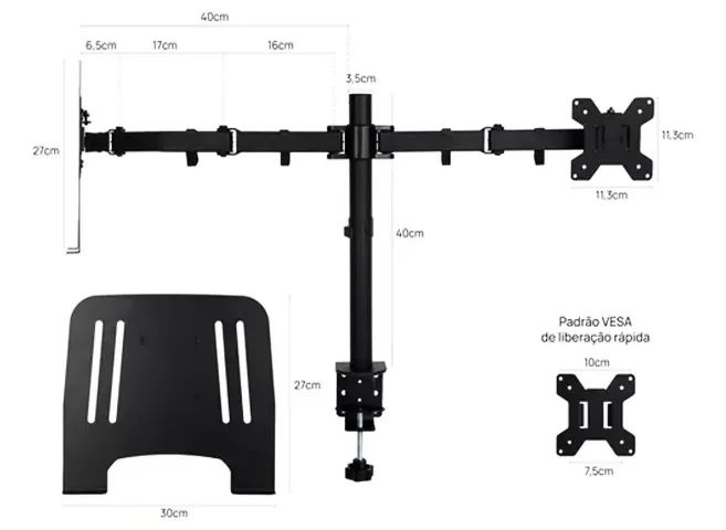 Suporte Duplo Articulado De Mesa Para Monitor e Notebook BMG-33 - Foto 3