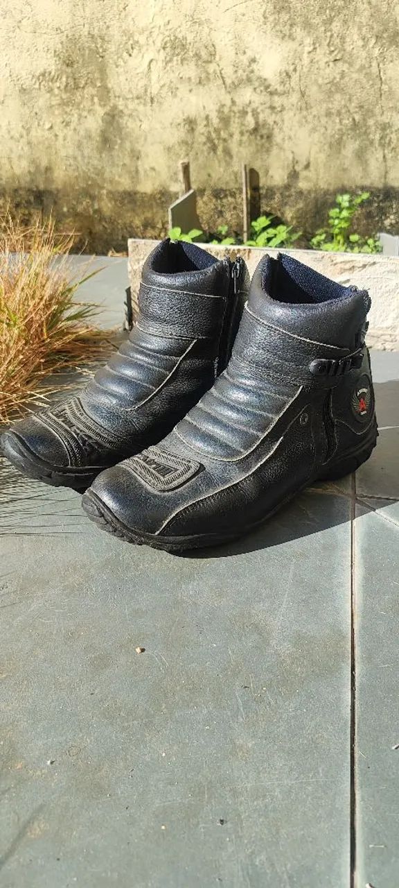 Bota Motociclista Atron Shoes Cano Curto Preta Em Couro Calçados