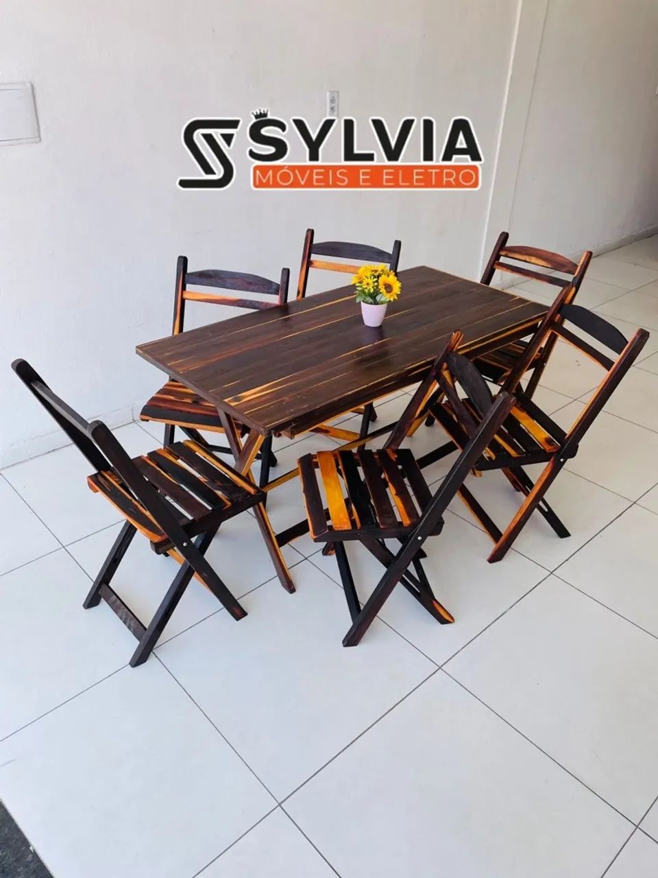 Conjunto dobrável 6 lugares envernizado  - Foto 5