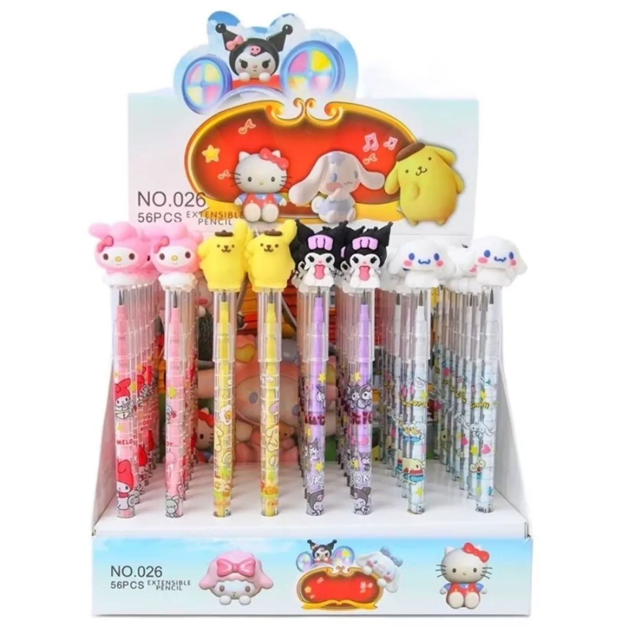 Kit de Lápis Extensíveis Kawaii Personagens