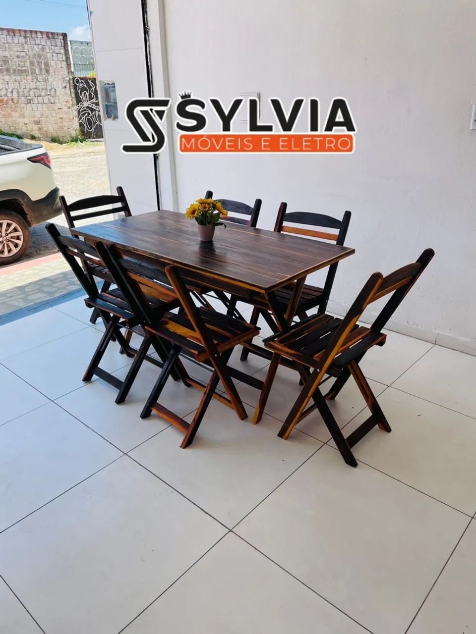 Conjunto dobrável 6 lugares envernizado  - Foto 4