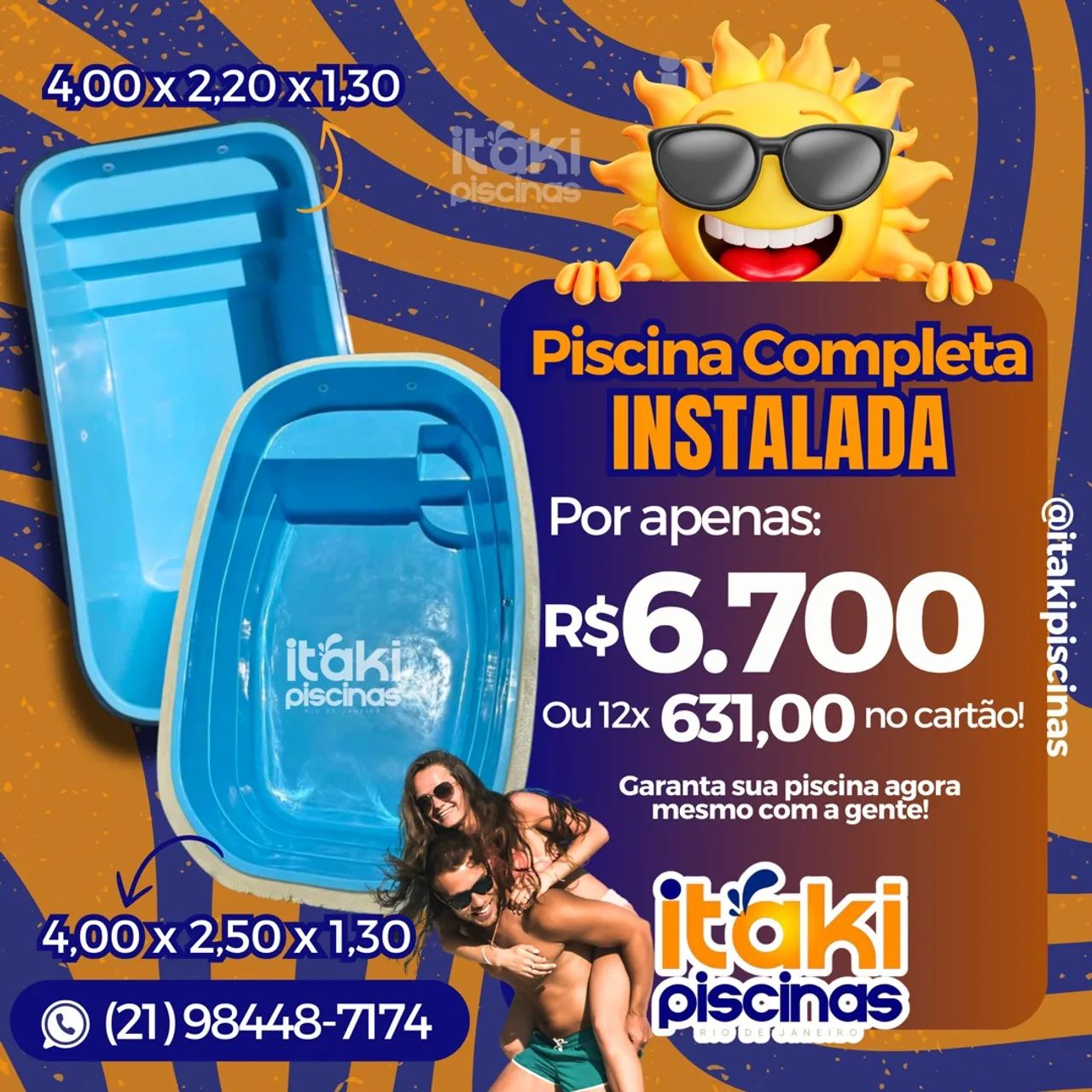 Piscina Completa Instalada - 4,00 x 2,50 x 1,30