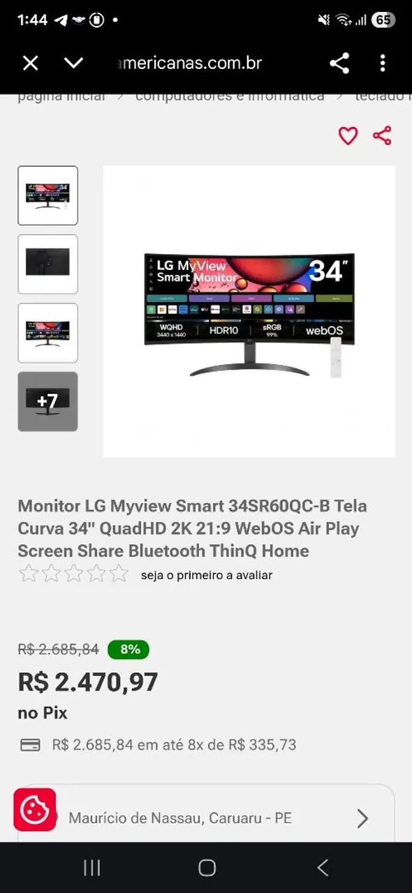 Monitor LG Myview Smart 34SR60QC-B 34" QuadHD 2K