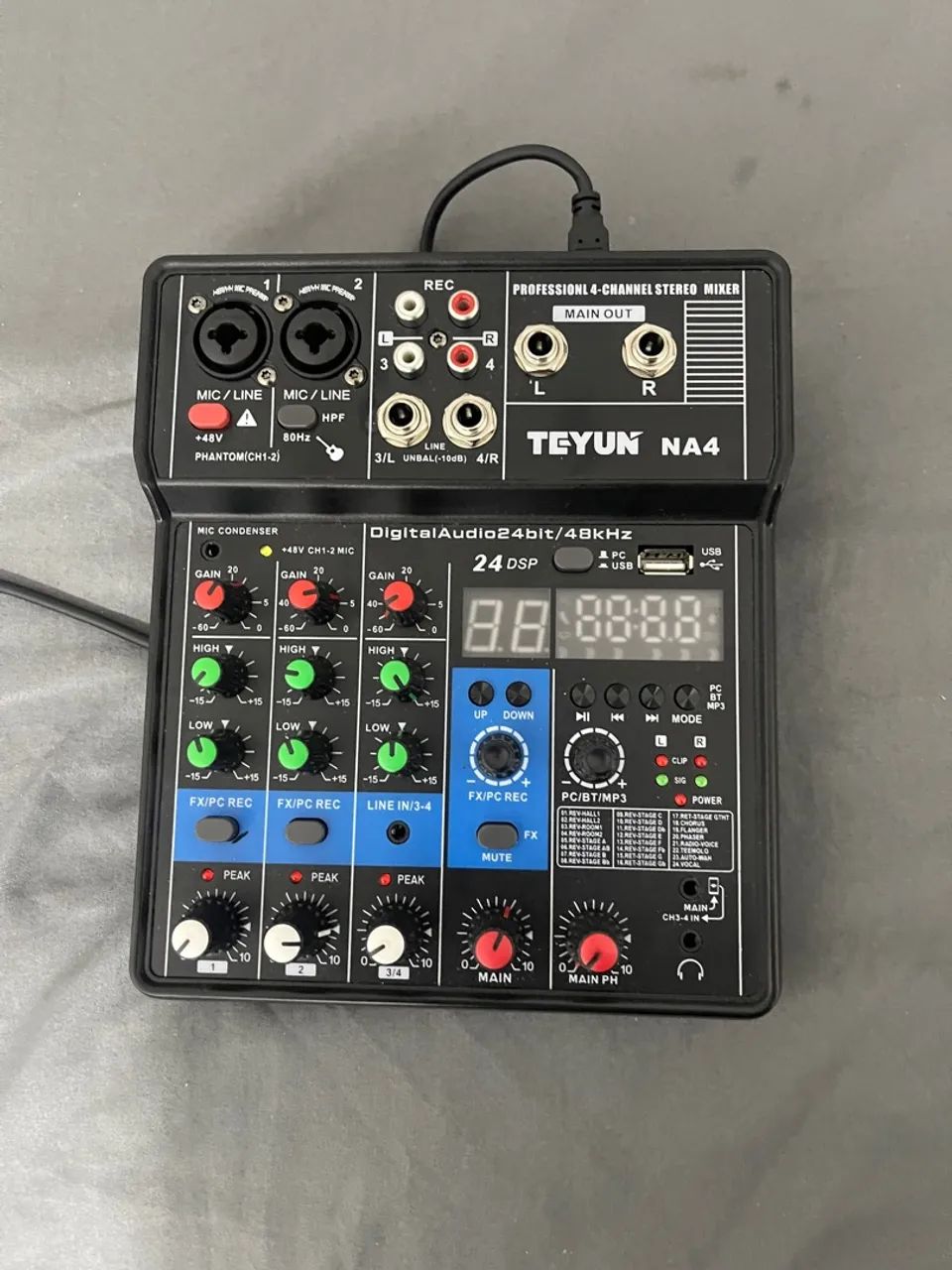 Mesa De Som Digital 4 Canais Bluetooth Usb Mixer Mp3 Player