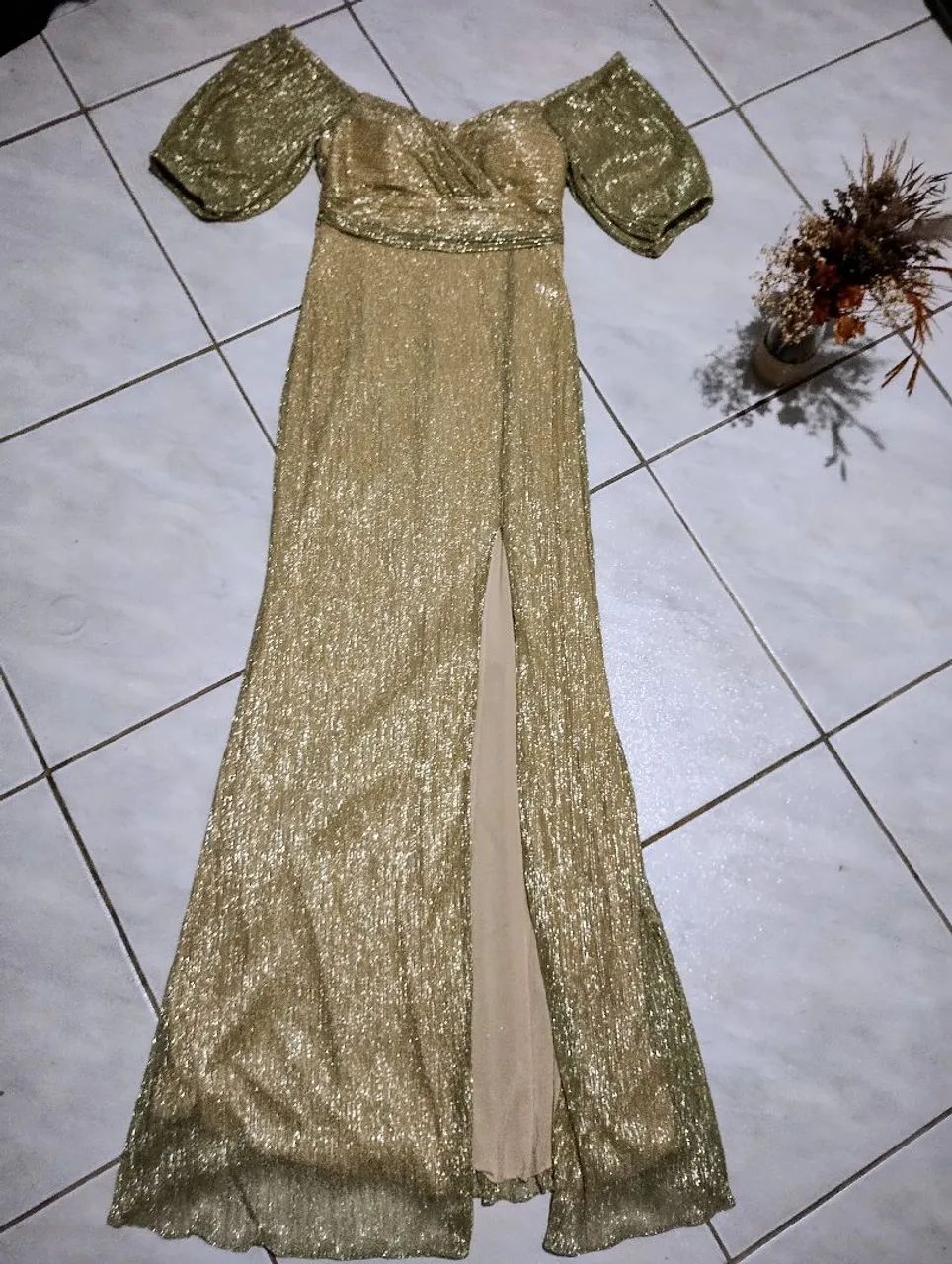 Vestido de festa longo dourado P Roupas Rio Tavares