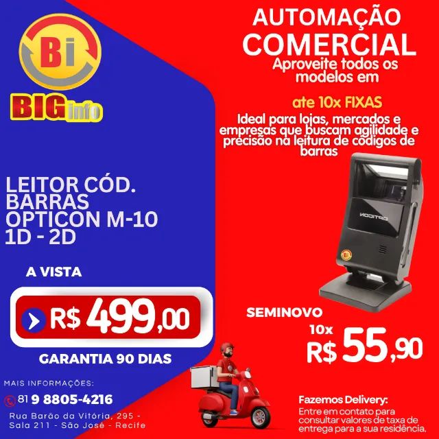 Leitor Scanner de Código de Barras Opticon M10 - 1D 2D CMOS  