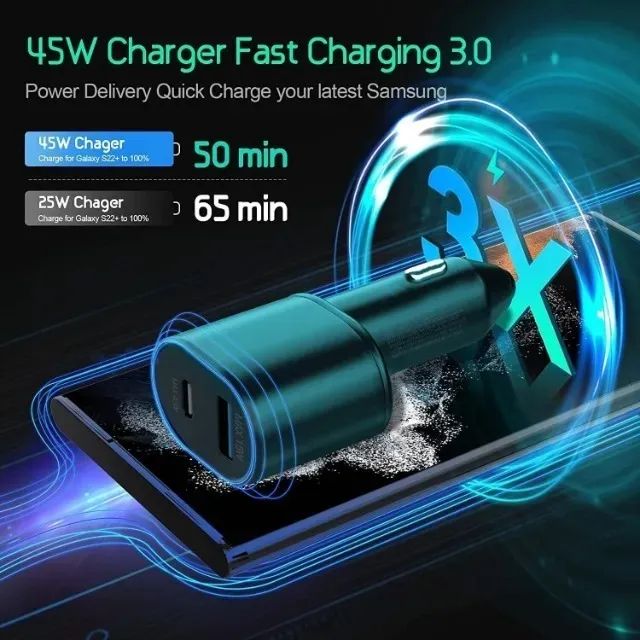 Samsung Total 60w Carregador Veicular (45W Porta Usb Tipo C + 15W Usb + Cabo 1M - Foto 4