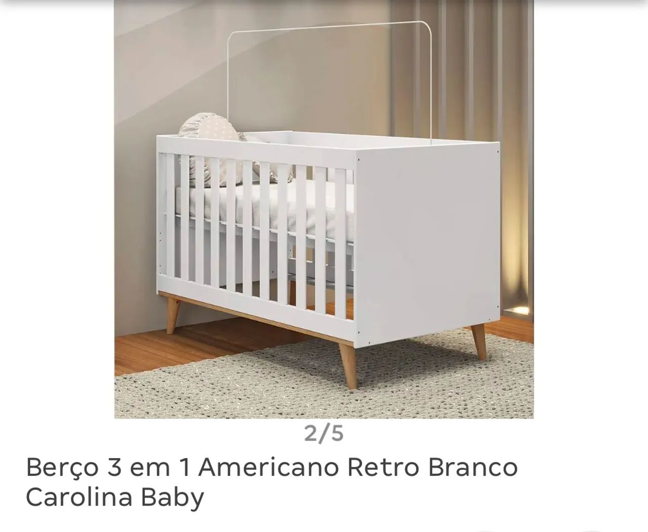 Berço 3 em 1 Americano Retro Branco Carolina Baby - Foto 2