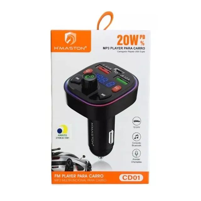 Carregador E Transmissor Veicular Bluetooth Tipo C Usb Turbo - Foto 2