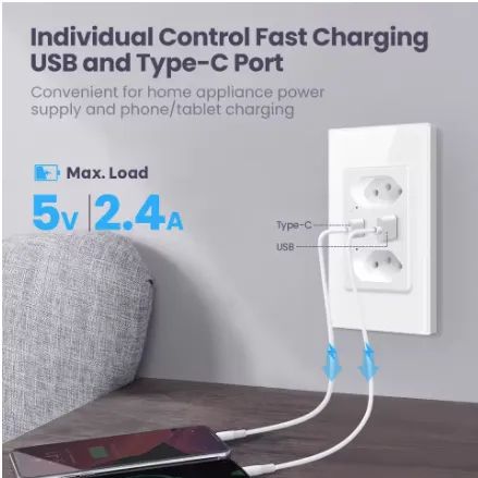 Tomada dupla inteligente + USB, Wi-fi, compatível com Alexa - Foto 3