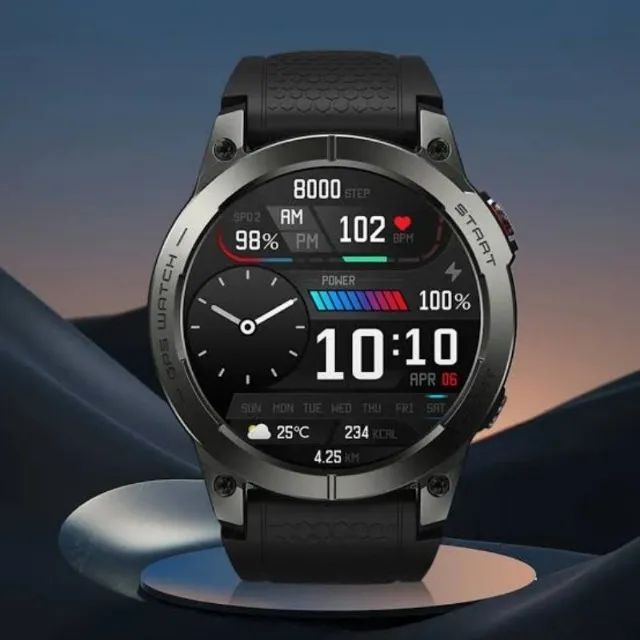 Smartwatch Zeblaze Stratos 3 Gps Integrado Tela Amoled Caixa Preto Pulseira Preta Original