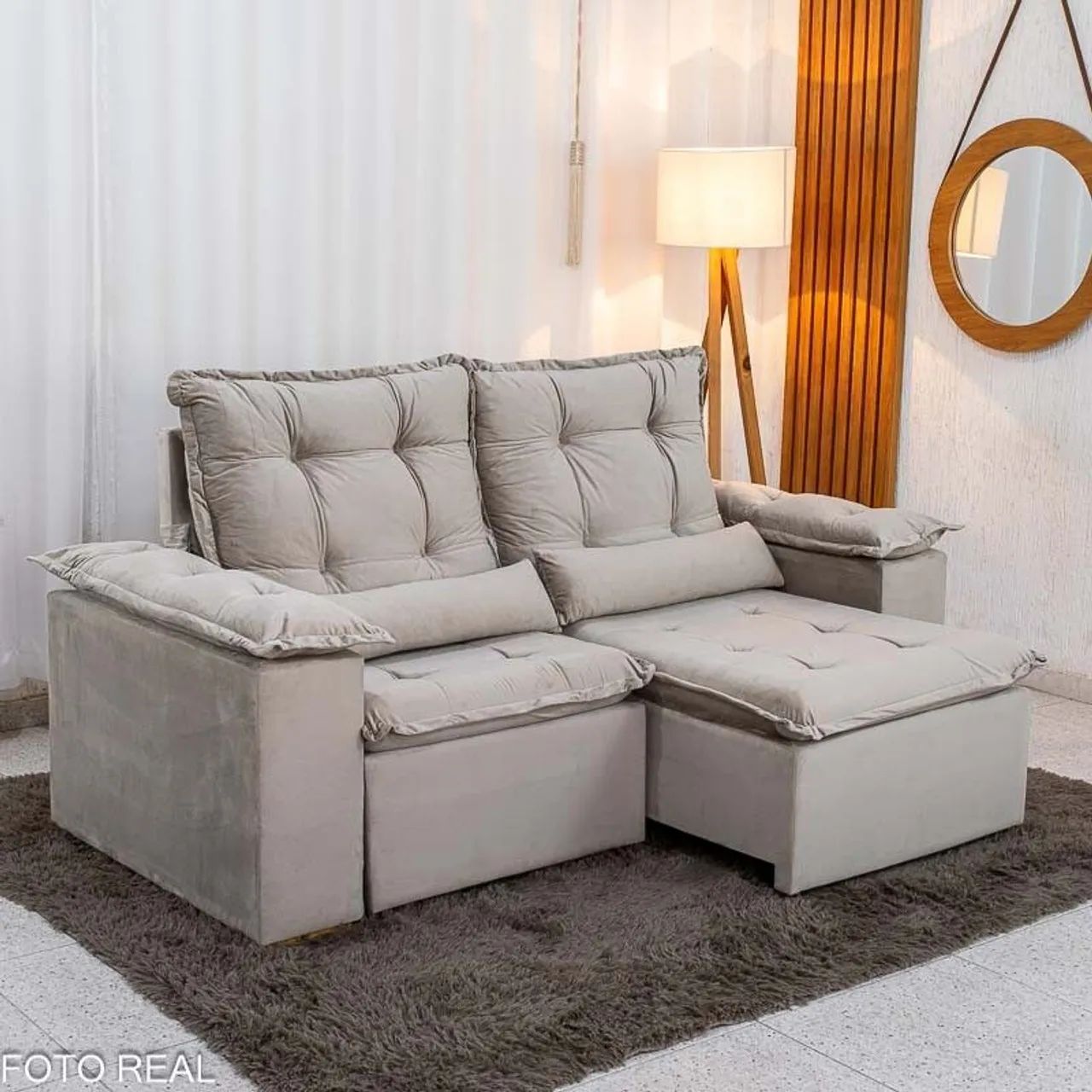 Sofá Retrátil 2 Lugares Veludo Bege - Foto 4