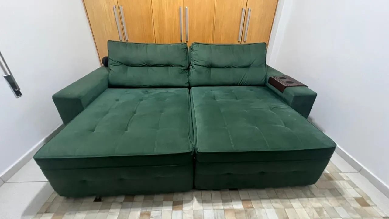 Sofá retrátil e reclinável 2,5m verde escuro  - Foto 5