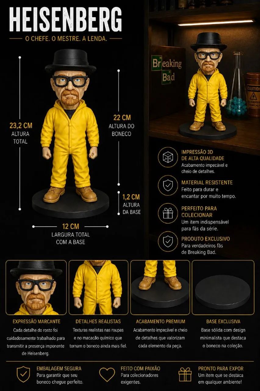 Heisenberg Breaking Bad Boneco Colecionável 23 Cm - Foto 3