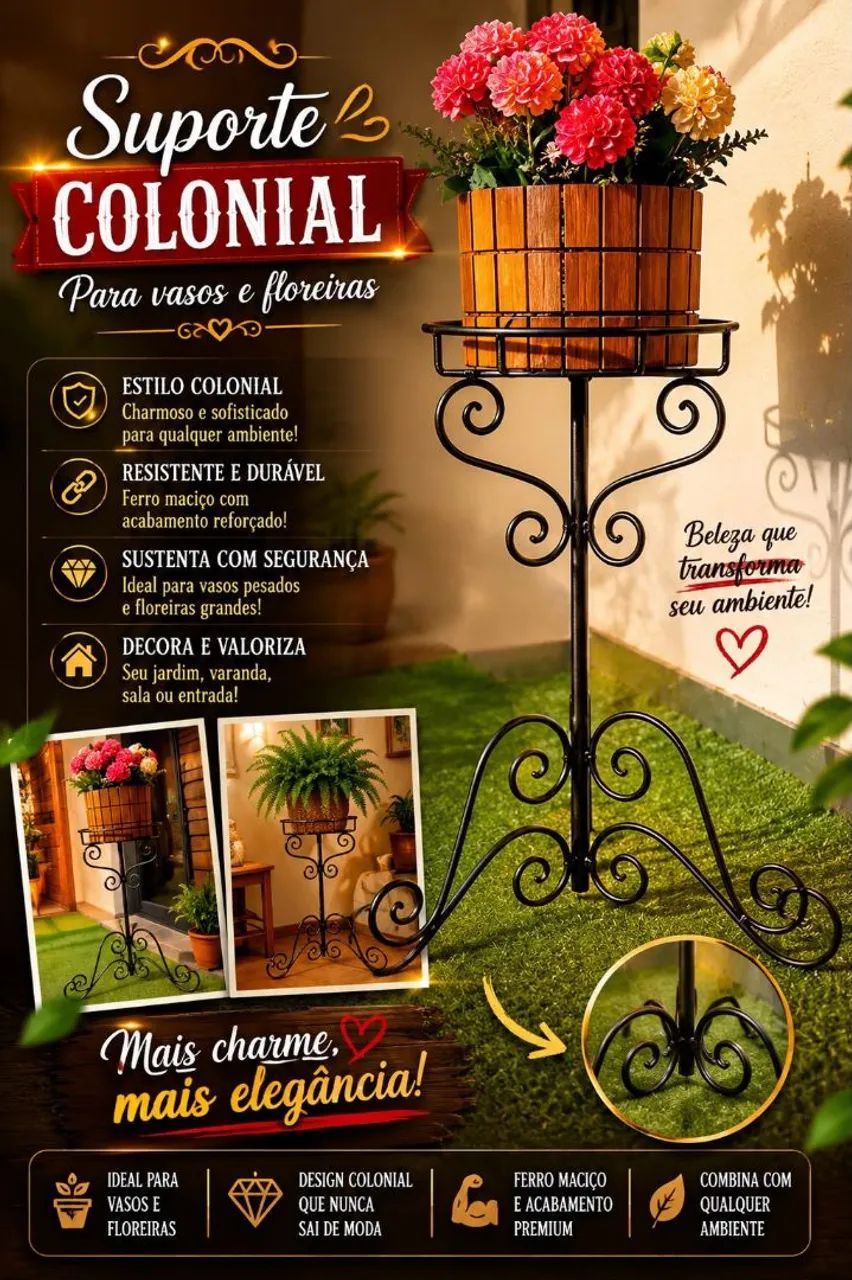 Tripé para plantas e jardim 