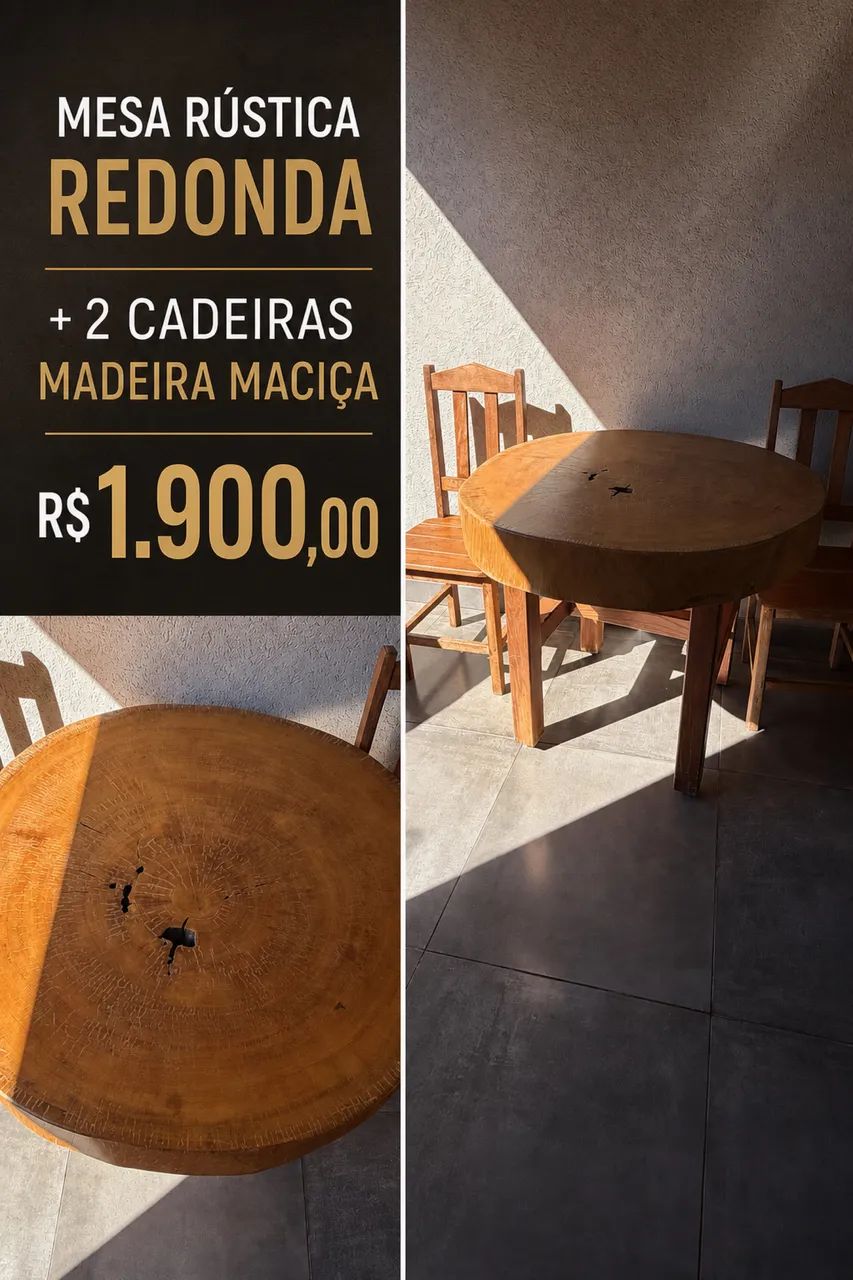 Mesa rústica com 2 cadeiras de madeira maciça - Foto 2