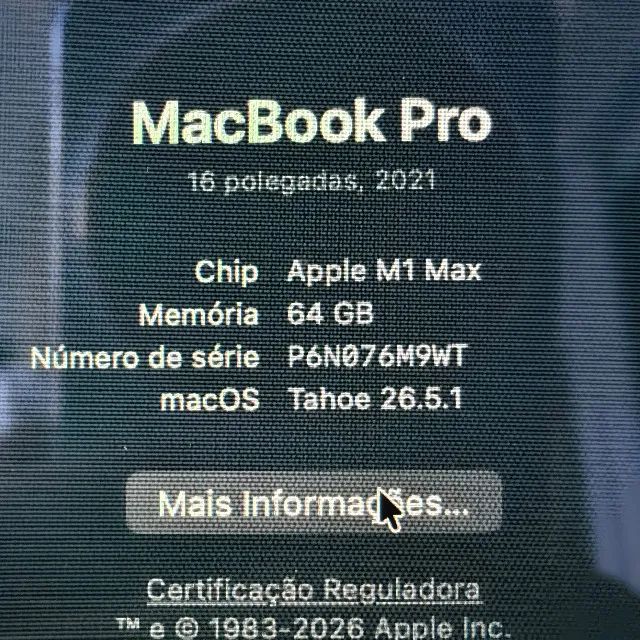 MACBOOK PRO 16 M1 MAX 64GB/1TB - SPACE GRAY - 206 CICLOS