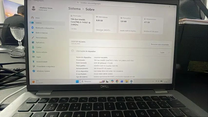 notebook DELL I5 SSD 512GB e 8GB de memoria ram UNICO DONO