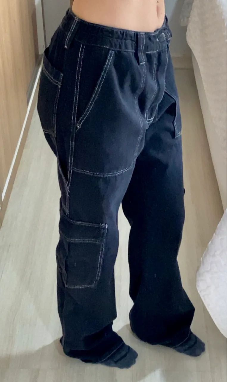 calça cargo youcom preta reta 42 - Foto 4