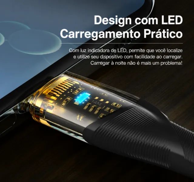 Cabo Essager USB-C para USB-C 100W 2m com LED - Novo - Foto 2
