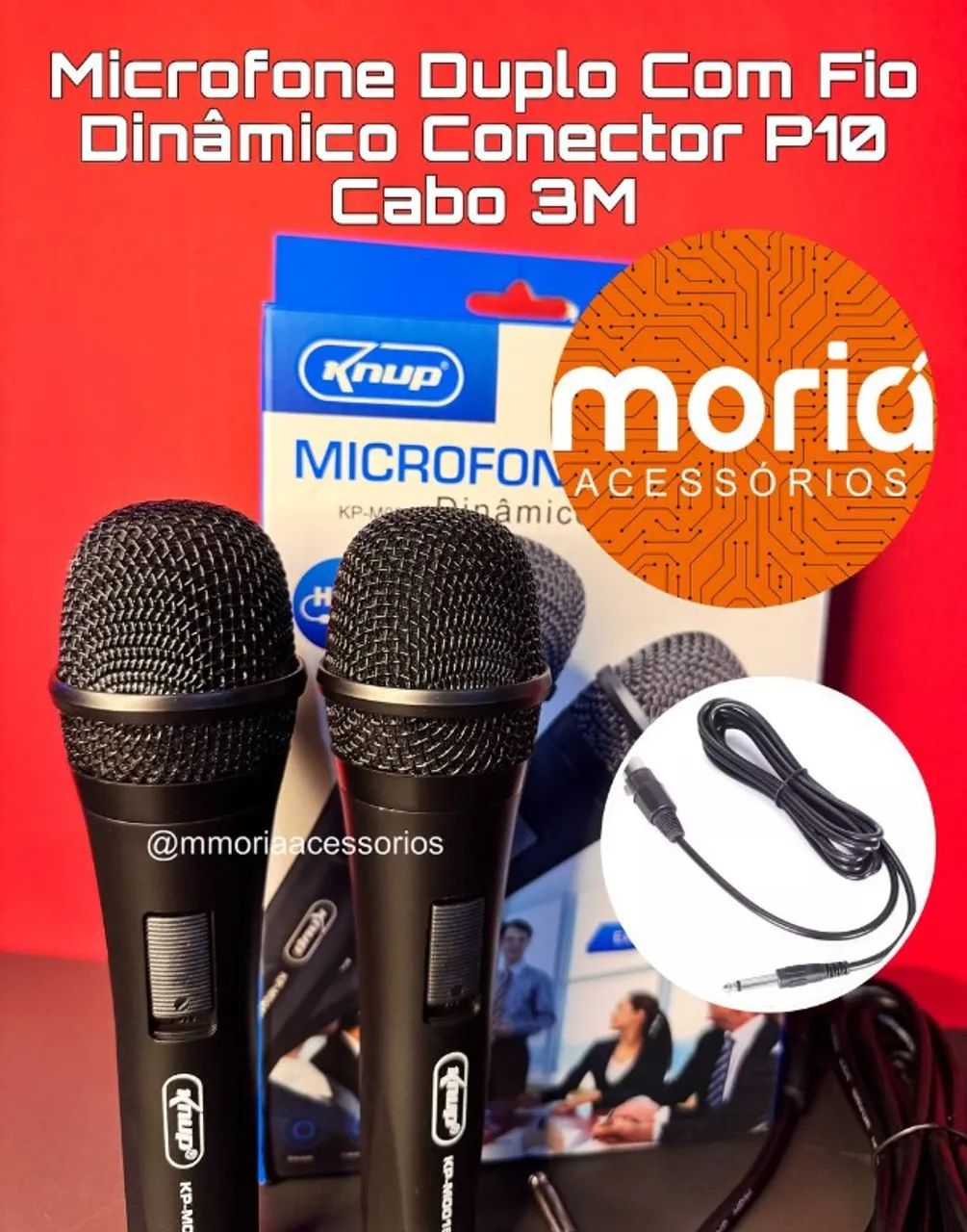 Microfone Duplo Dinâmico (2 Microfones) com Fio Knup Kp-m0015 - Foto 3
