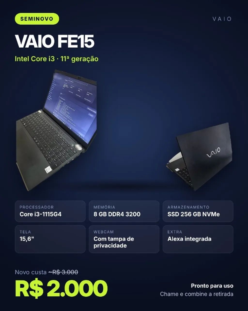 Notebook VAIO FE15, preto