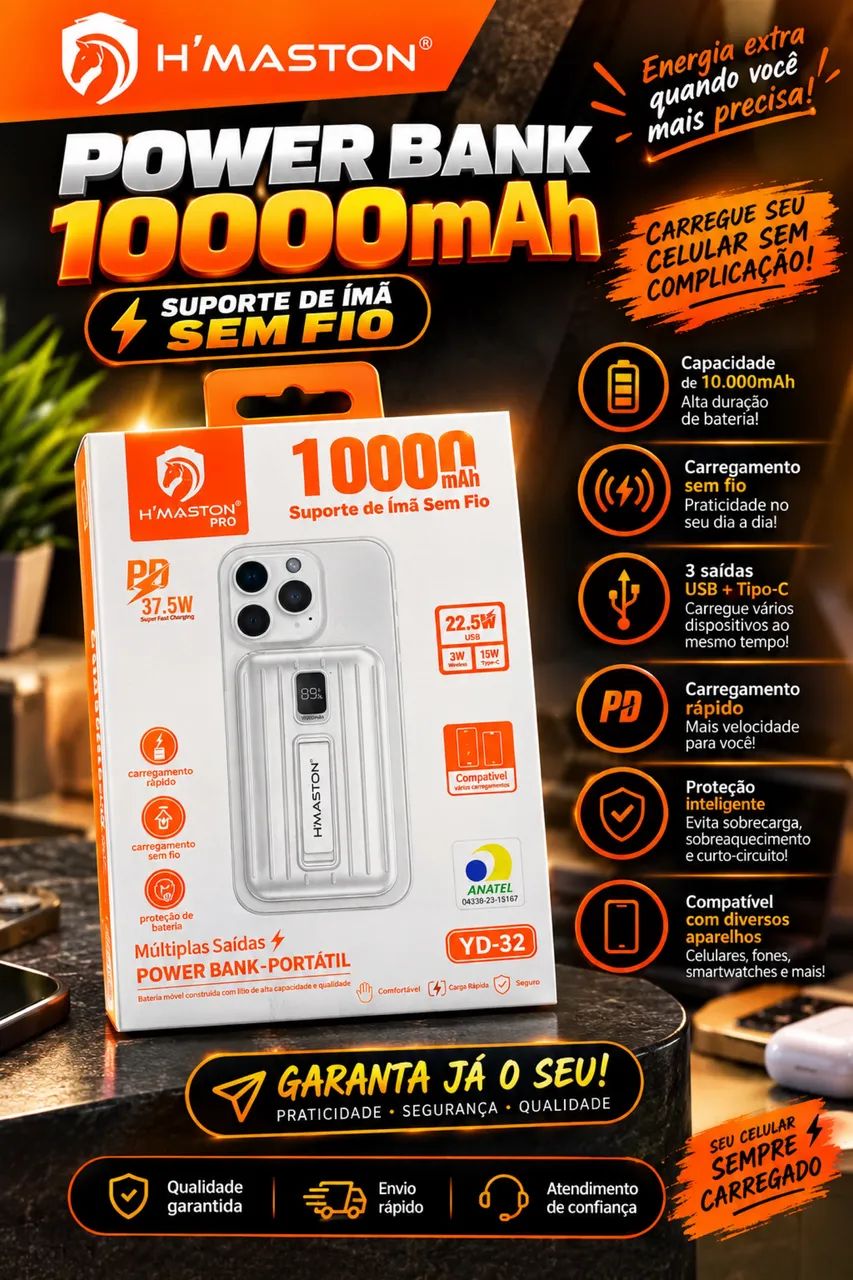 Powerbank Hmaston sem Fio 10.000 MAH 