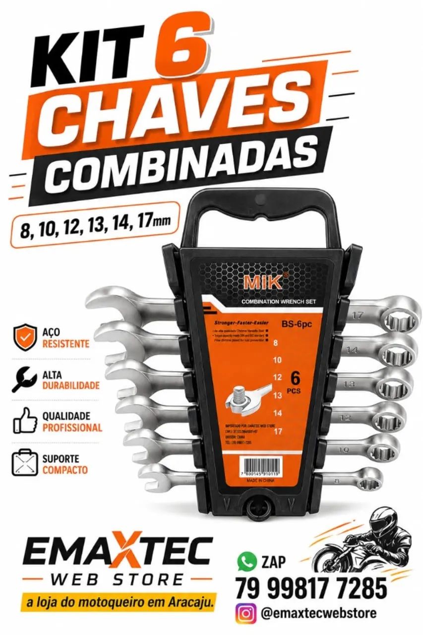 Kit 6 Chave Combinada com Estojo Organizador