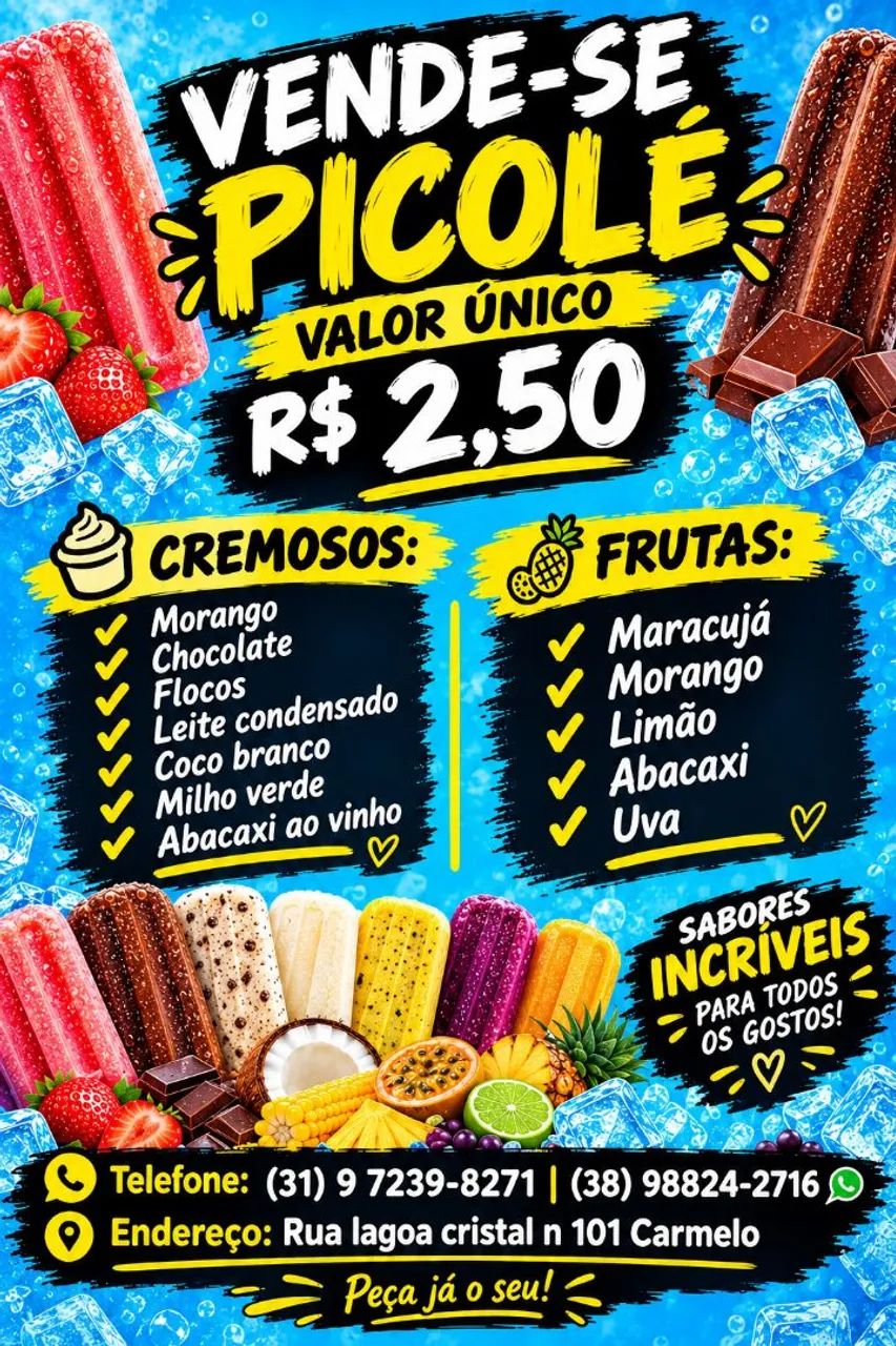 Picolés Cremosos e de Frutas 