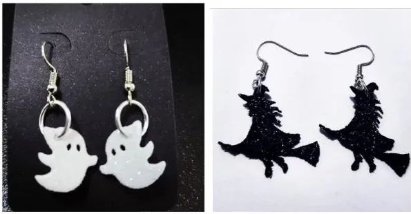 Kit de brincos de bruxa e mini fantasma sério DE E.V.A - Halloween - Dia das bruxas