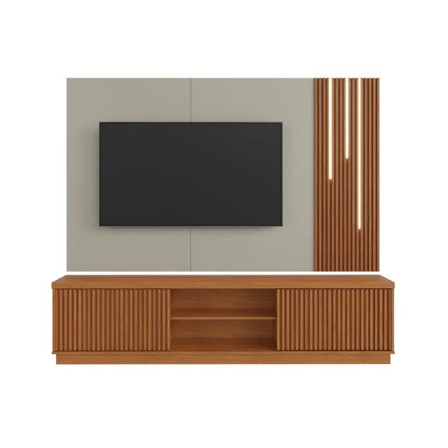 Estante Home Arezzo New 2 Portas Ripadas Para Tv até 75 Polegadas Com Led Cascata - Foto 2