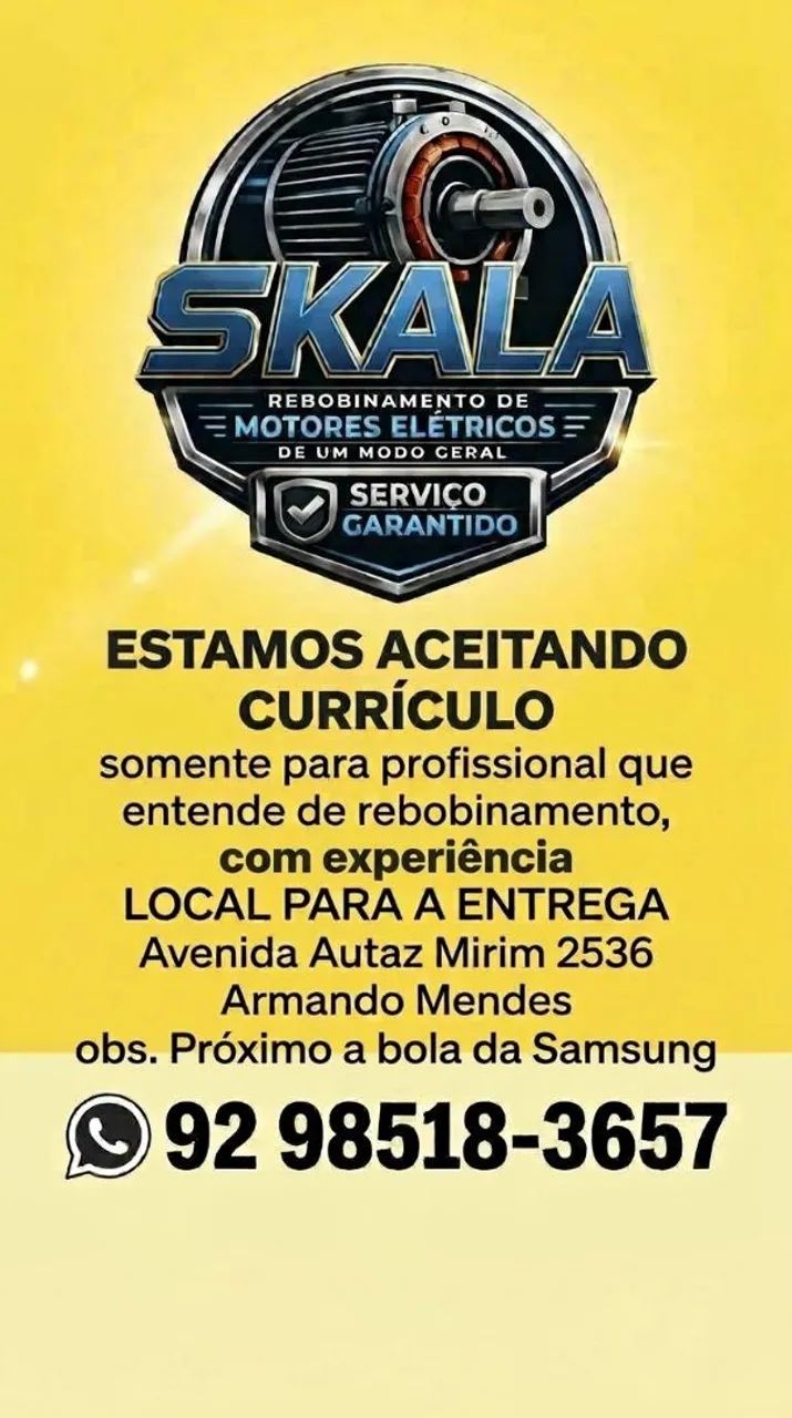 Aceitando currículo Rebobinadora skalla 