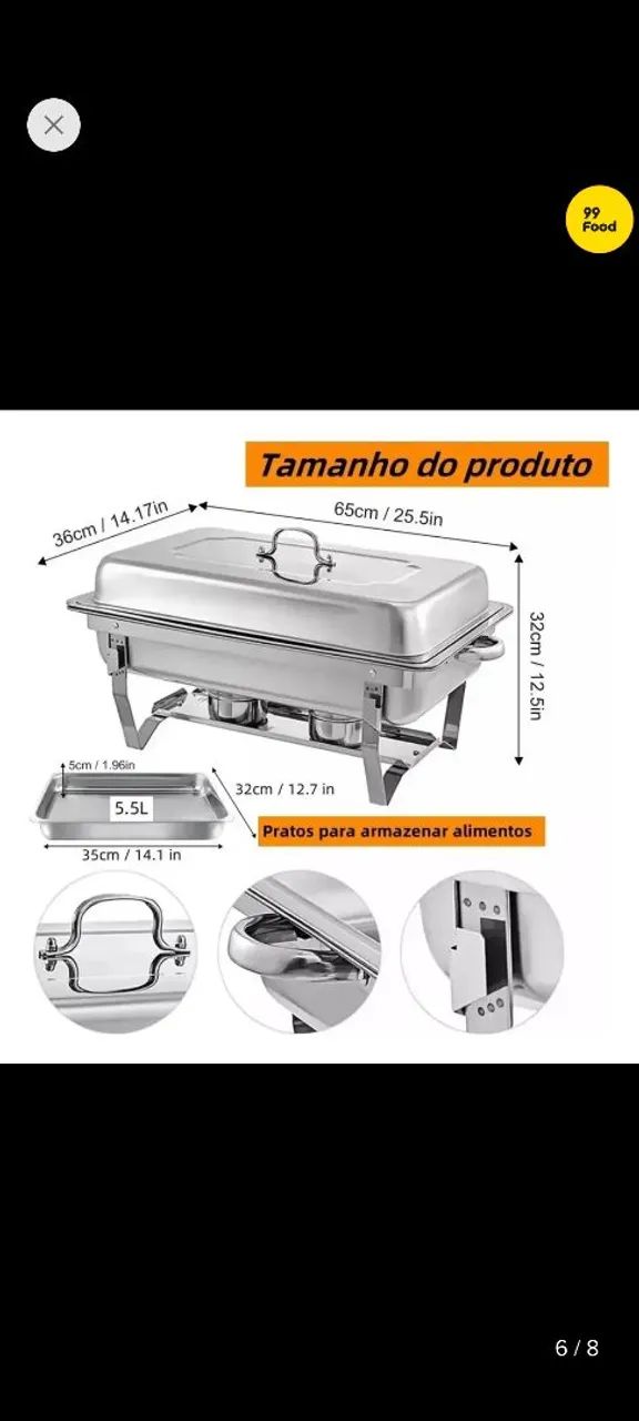 Rechaud Retangular 1/2 Panelas Banho Maria 2 Cuba Buffet - Foto 4