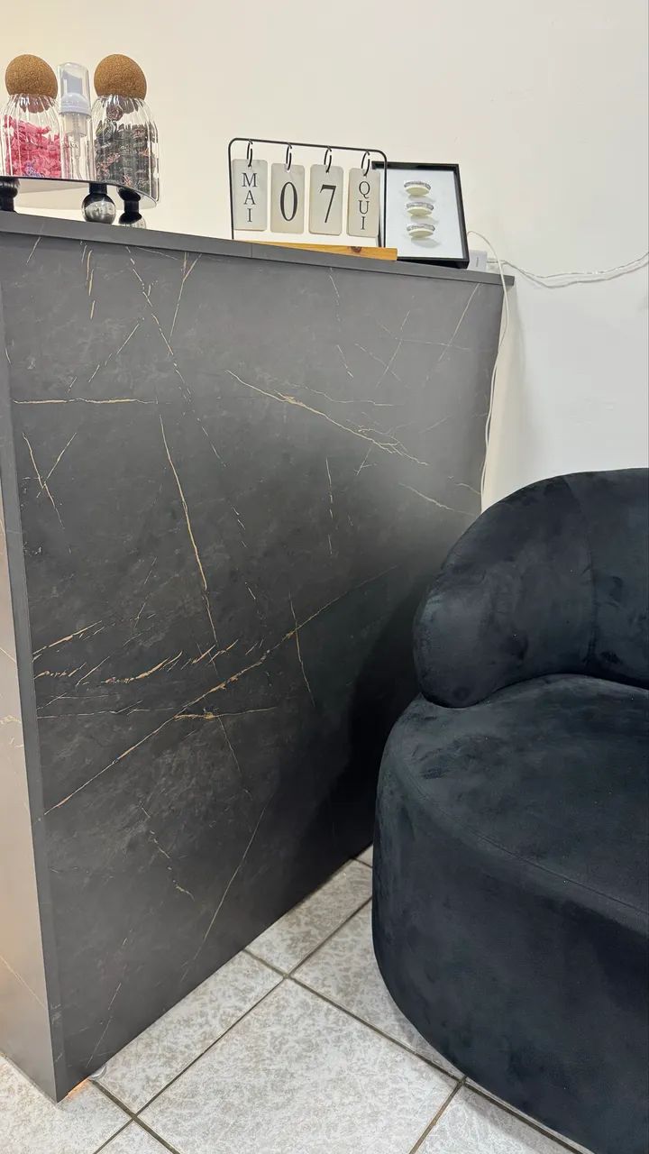 Balcão Recepção MDF Preto com LED - Moderno e Sofisticado