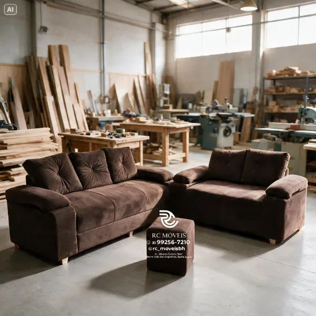 Sofá 2 e 3 Lugares Braço Fofão Suede Marrom D33 Confortável Premium - Foto 4