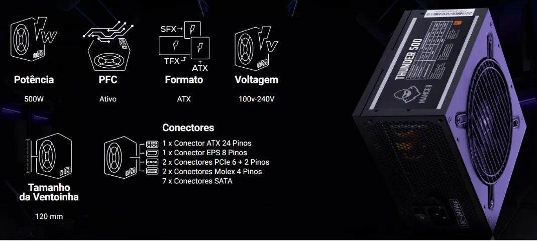 Fonte 500W 80Plus Thunder - Foto 4