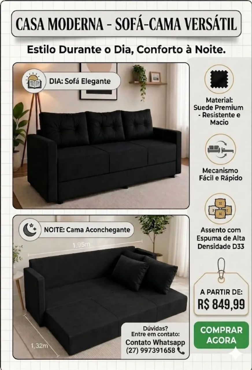 Sofá cama 2 em 1 Conforto e praticidade para sua casa. Contato WhatsApp * - Foto 3