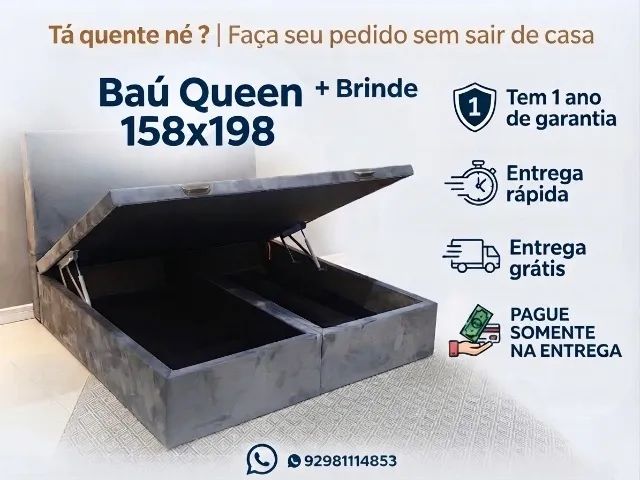 Baú Queen - Cinza suede 