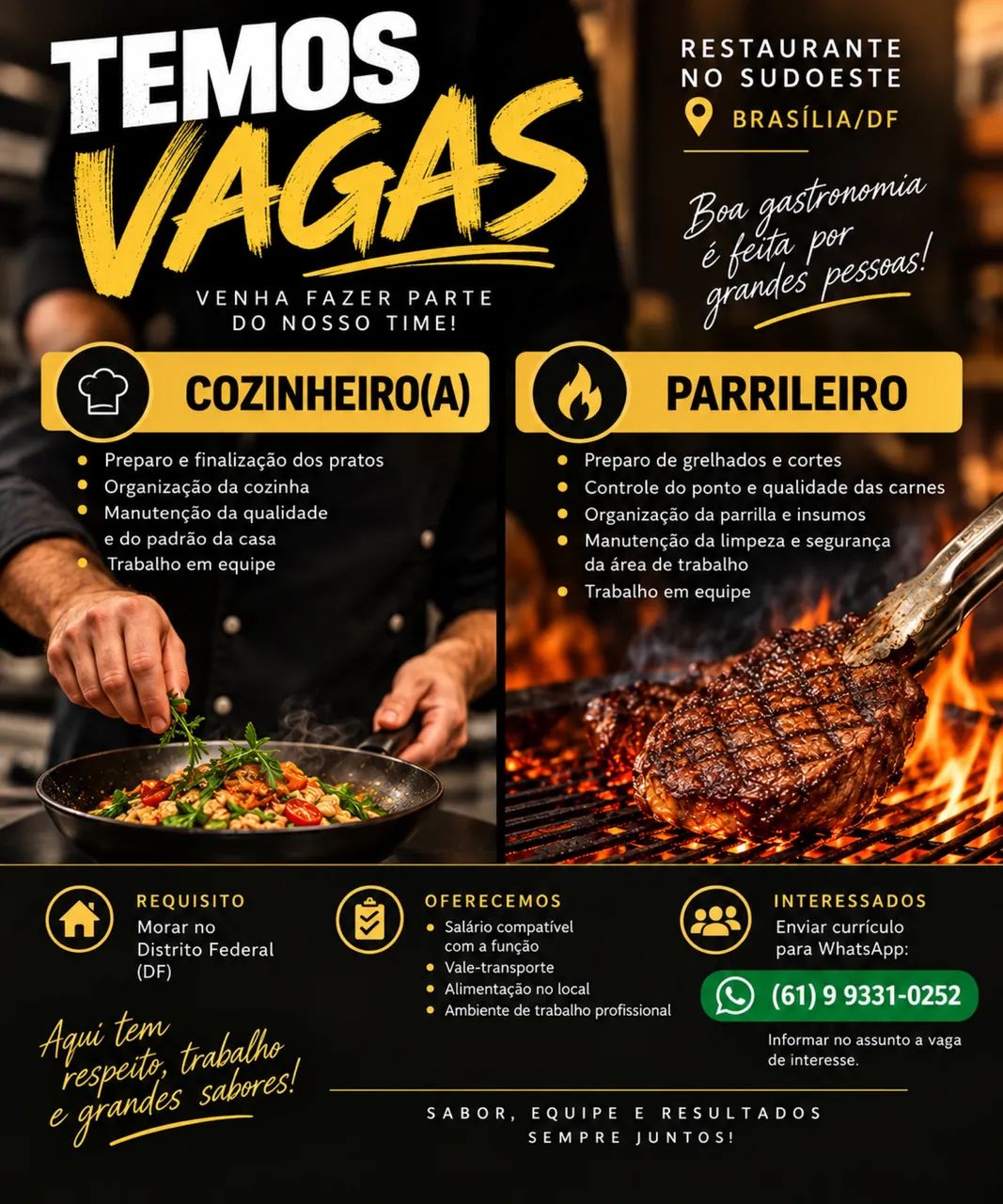 Vaga para cozinheiro E parrilleiro 