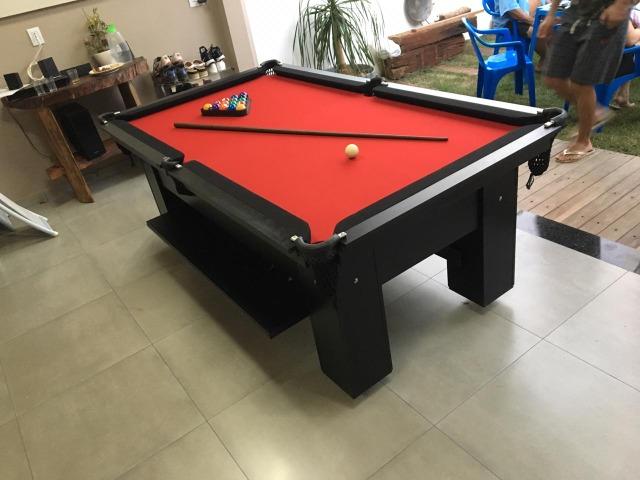 Mesa de Bilhar Cor Preta Tecido Vermelho com Bordas Pretas - Foto 3