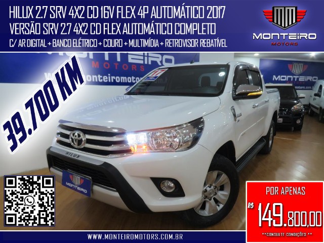 TOYOTA HILUX 2.7 SRV 4X2 CD 16V FLEX 4P AUTOMÁTICO COMPLETO C/ MULTIMÍDIA SÓ 39.700 KM